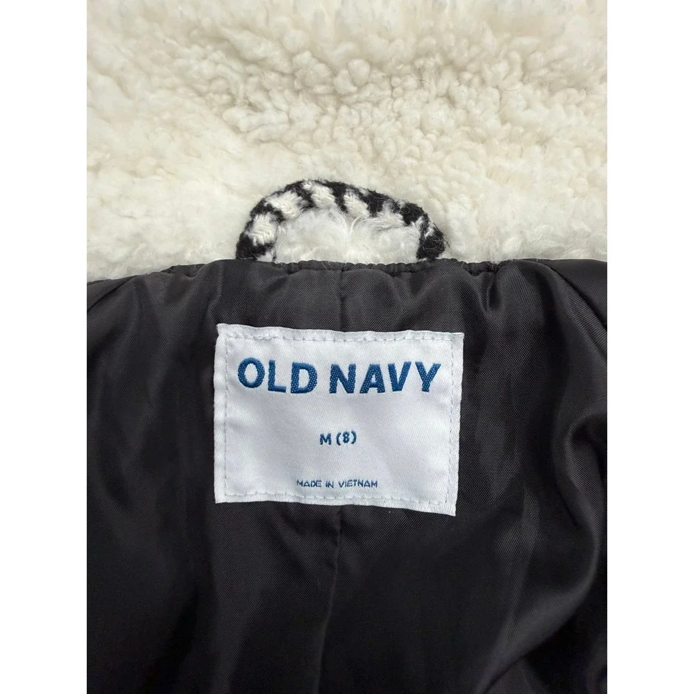 Old Navy Girls Houndstooth Sherpa Collar Jacket Size M 8 Black White